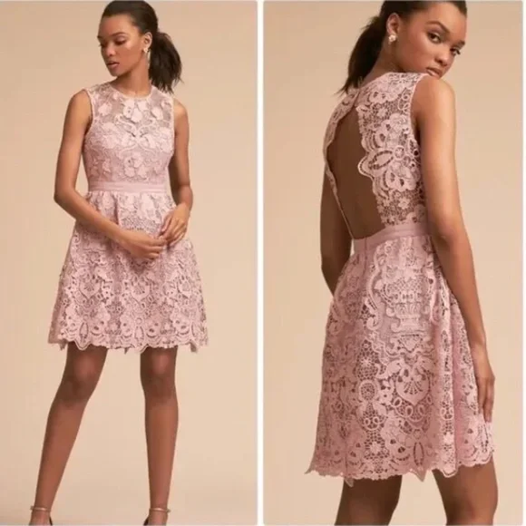 BHLDN Rosaline Dress Size Small Light Pink Lace Cutout Mini Lilac Occasion - Picture 1 of 11